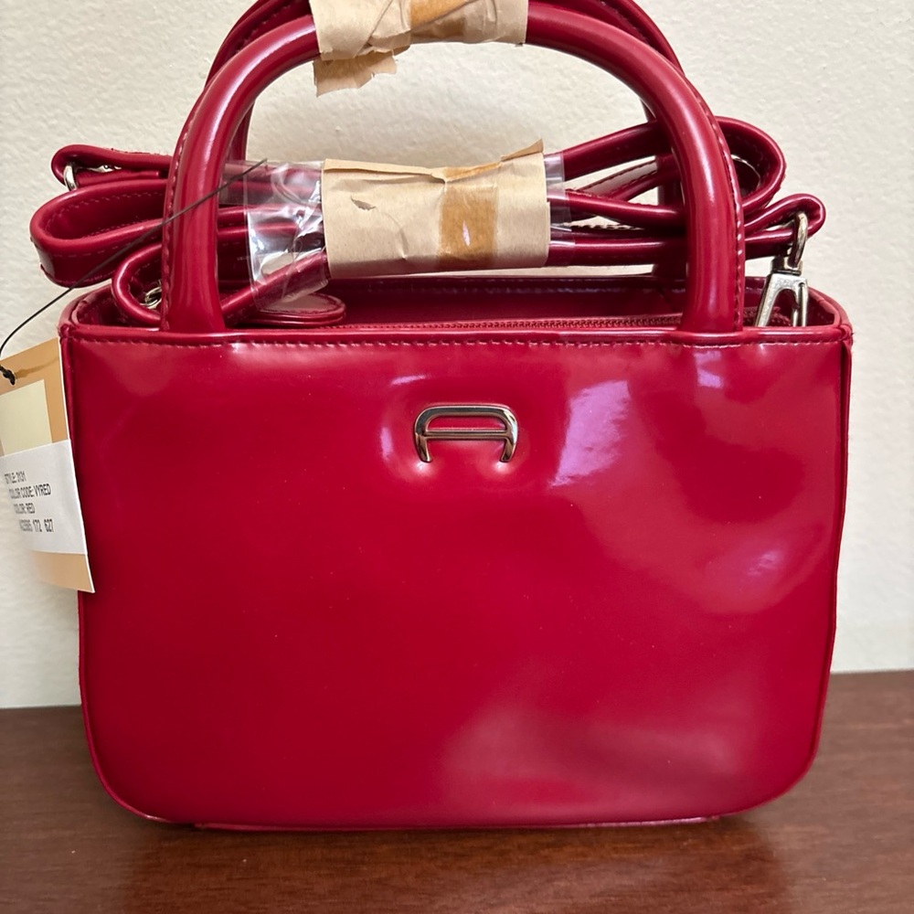 Etienne Aigner Womens Red Vinyl Zipped Crossbody Minibag #3131 New